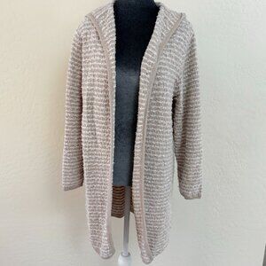 Nicole Miller Artelier Hooded Open Knit Cardigan Sweater Khaki Women’s L - NWOT